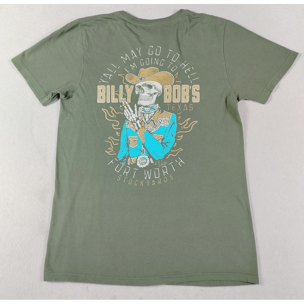 Billy Bob's Texas Shirt Mens Small Green Cowboy Skeleton Gildan Softstyle